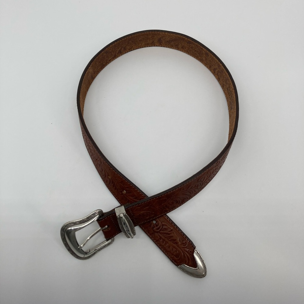 Brighton Tooled Leather Belt with Silver Accent